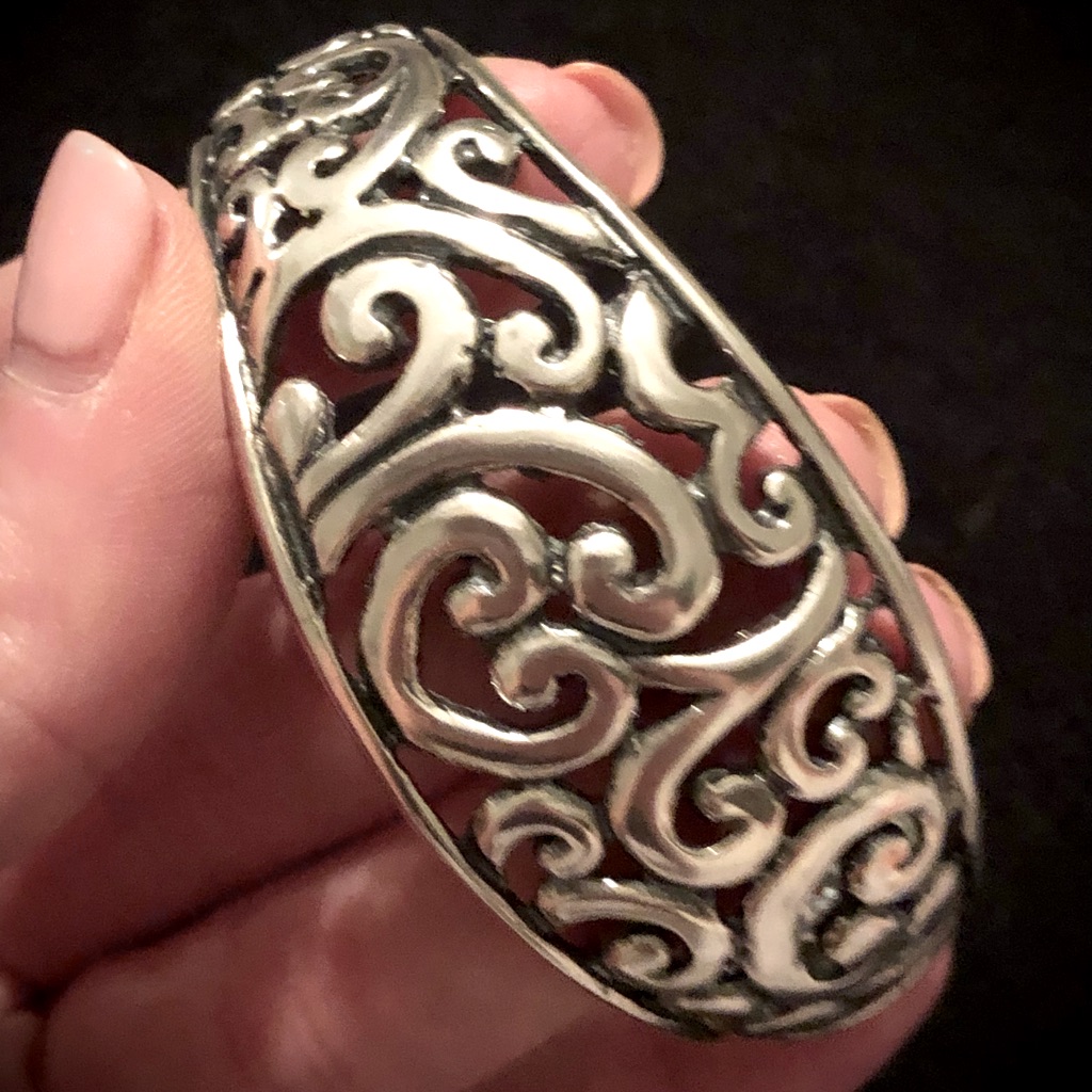 Vintage Silver Heart Scroll Cuff Bracelet